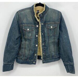 Gap Y2K Vintage Denim Faux Fur Jacket Size Medium M Women Trucker Jean B84